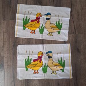Vintage hand embroidered standard pillow case set of 2 vintage duck bedding